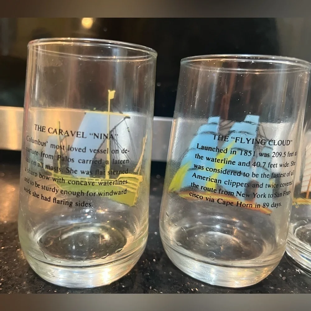 Vintage 1970s Brockway Historic Sailing Ship Collection Drinking Glasses
